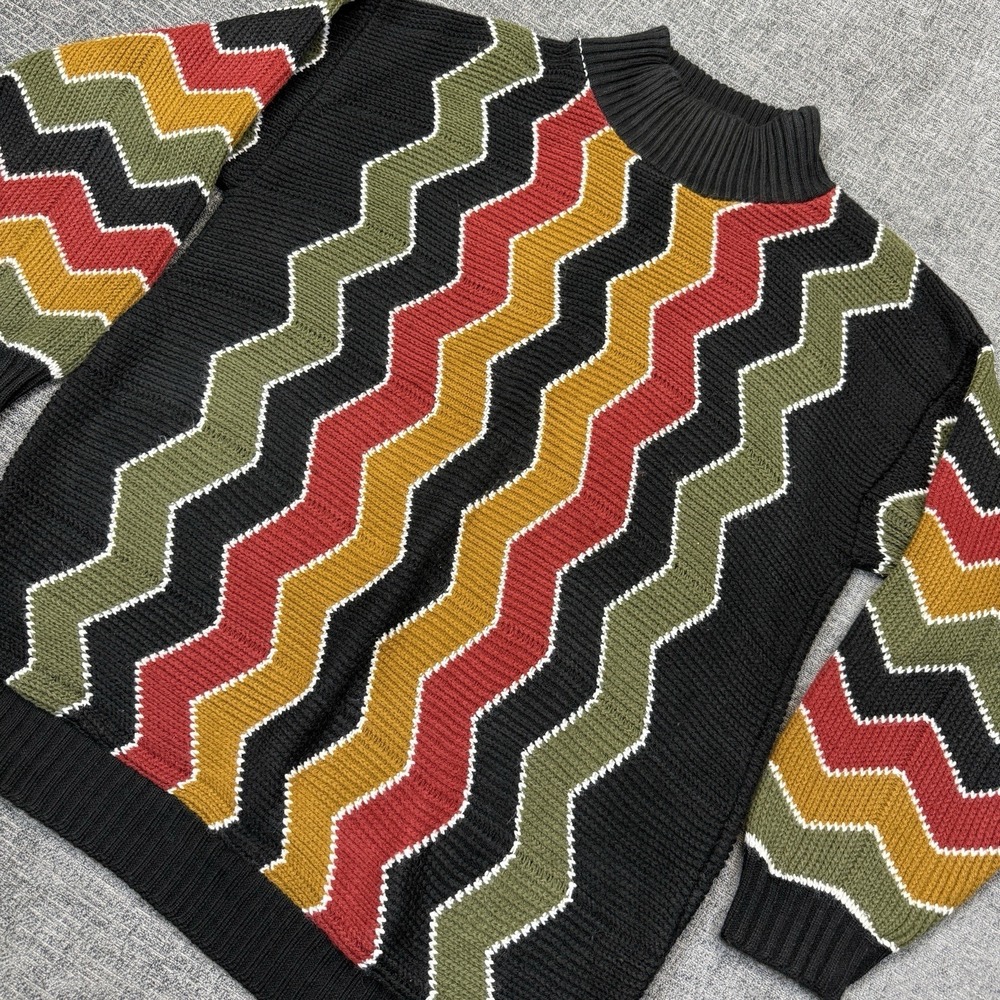 Vtg Clifton Place Sweater Mens‎ L Black Striped Zig Zag Coogi Style USA Made